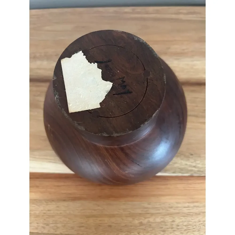 Vintage John May Hand Turned Teak Bowl Signed Jackson NH JL